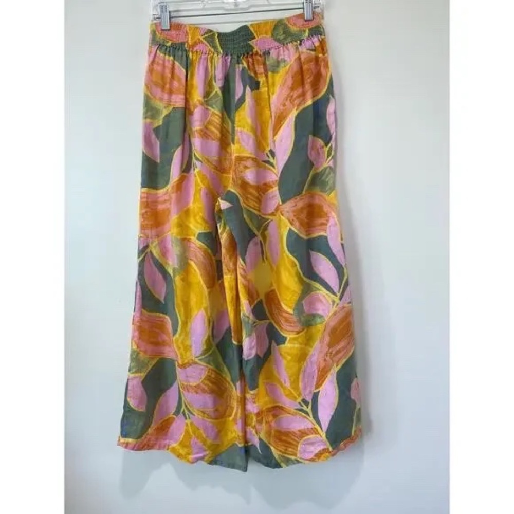Tahari Linen Tropical Wide Leg Palazzo Pants Size Medium Pockets Ankle Cropped